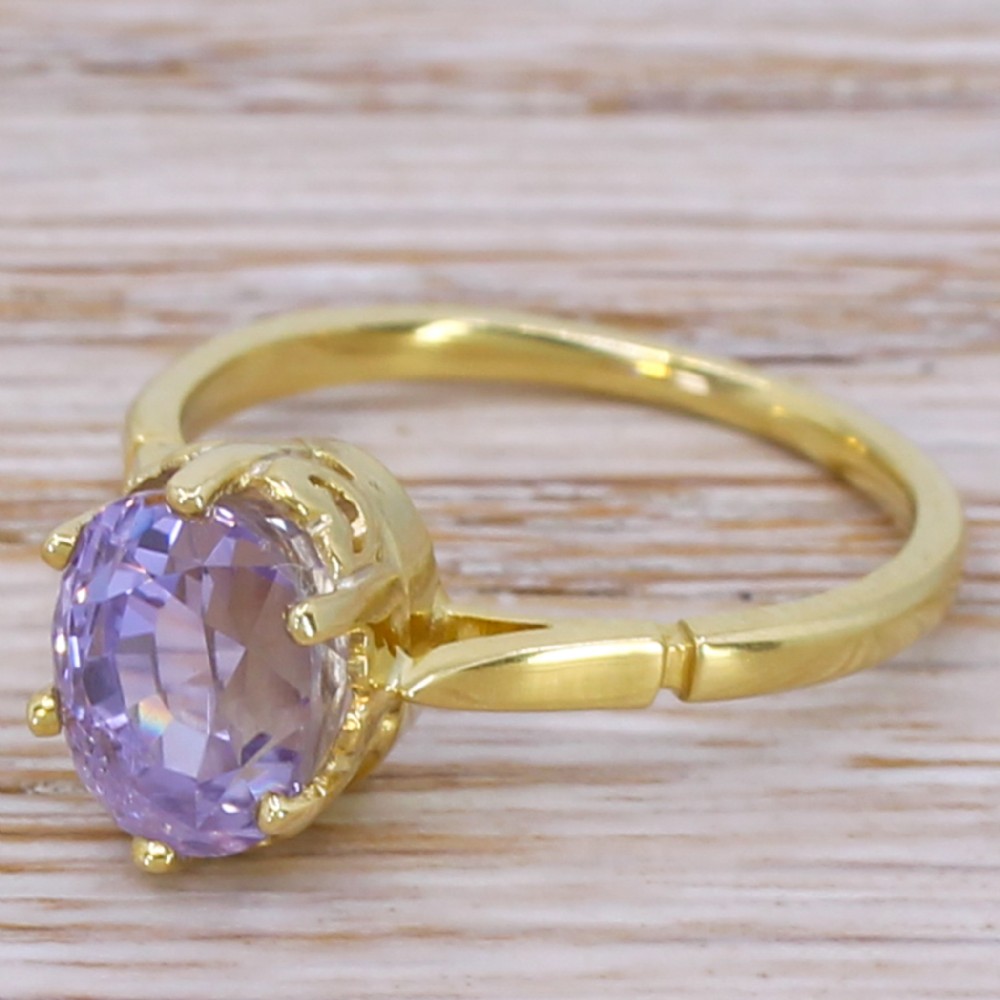 Mid Century 3.73 Carat Ceylon Purple Sapphire Solitaire Ring, circa 1950