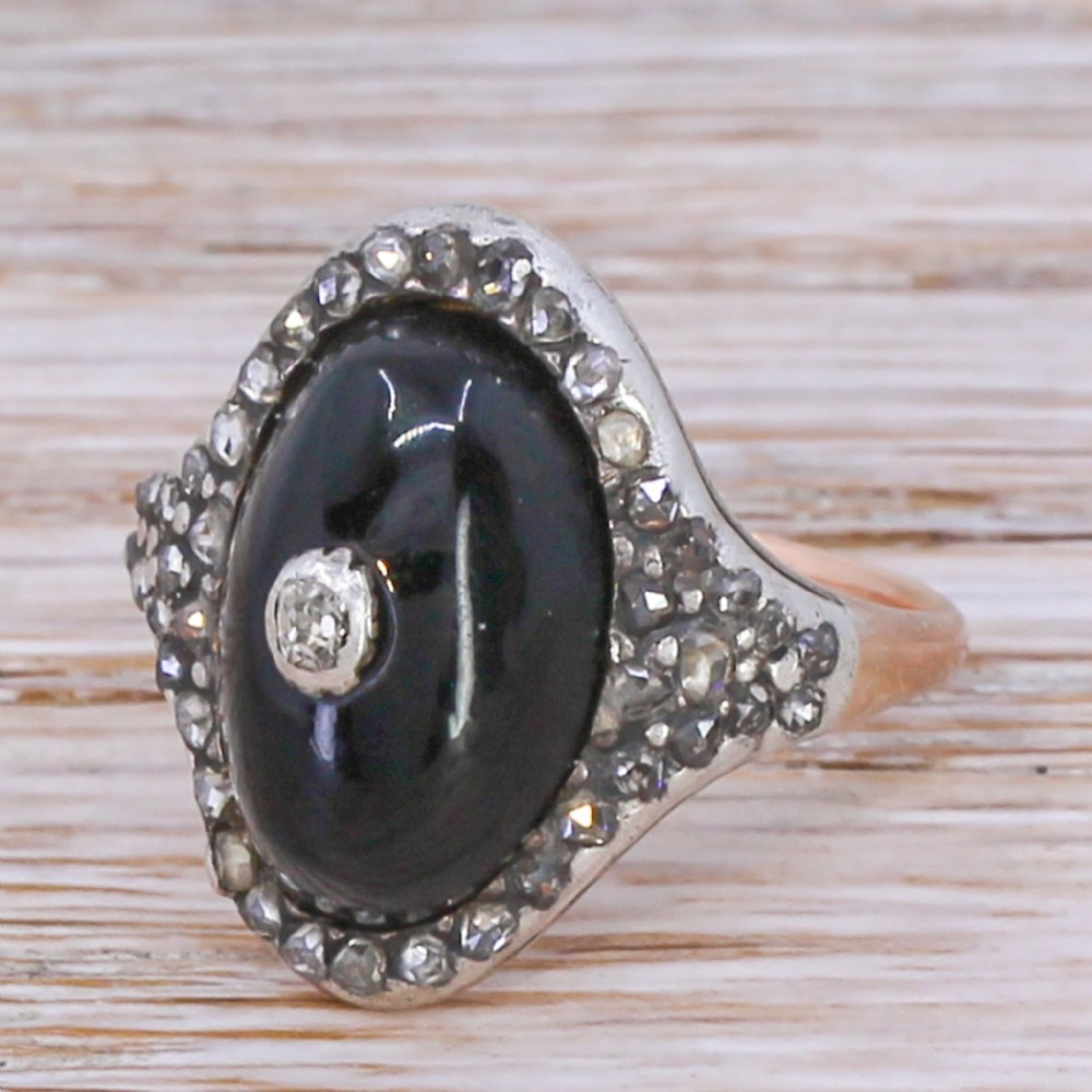 Victorian Diamond & Onyx Cluster Ring, circa 1905
