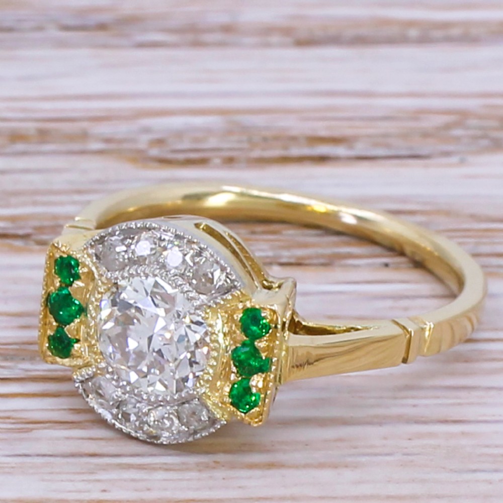 Mid Century 1.06 Carat Old Diamond & Emerald Cluster Ring, circa 1950