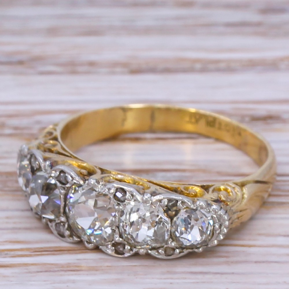 Victorian 2.04 Carat Old Cut Diamond Five Stone Ring, circa 1900