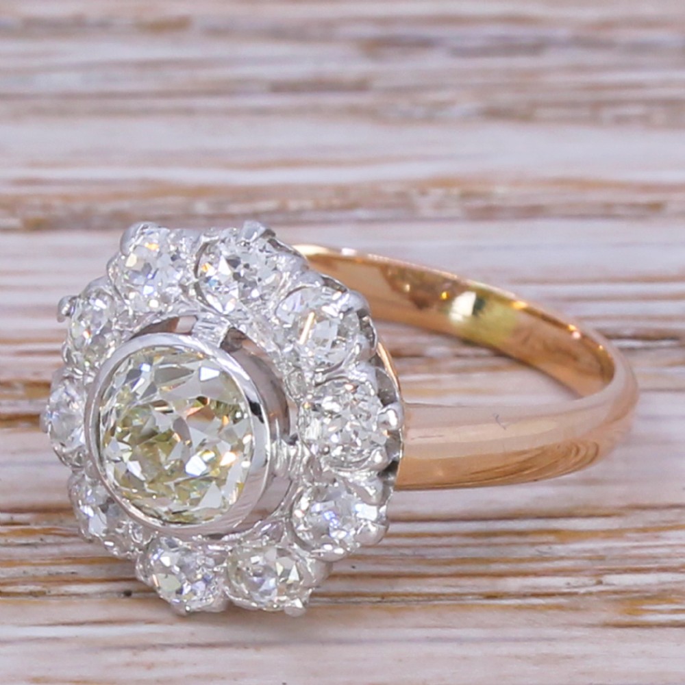 Edwardian 1.84 Carat Old Cut Diamond Cluster Ring, circa 1910