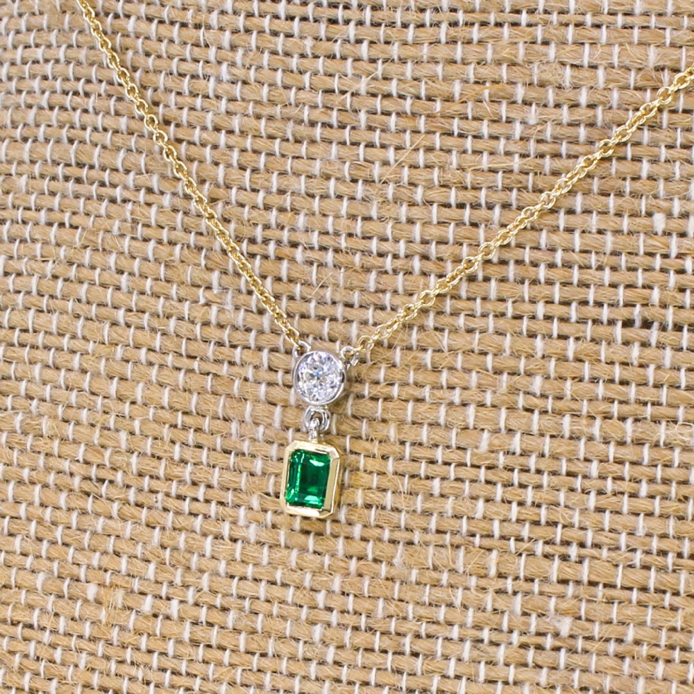 Art Deco Colombian Emerald & Old European Cut Diamond Pendant, circa 1925