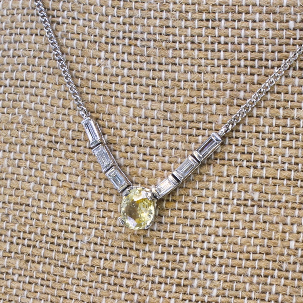 Mid Century 1.53 Carat Ceylon Yellow Sapphire & Diamond Necklace, circa 1960