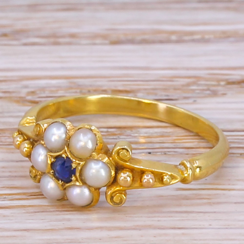 Victorian Seed Pearl & Sapphire Cluster Ring, circa 1890