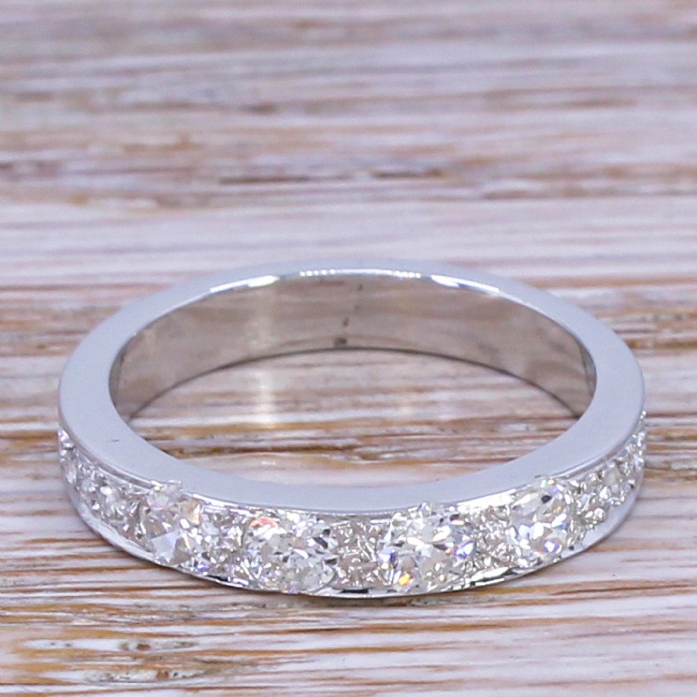 Mid Century 0.83 Carat Transitional Cut Diamond Half Eternity Ring, circa 1955