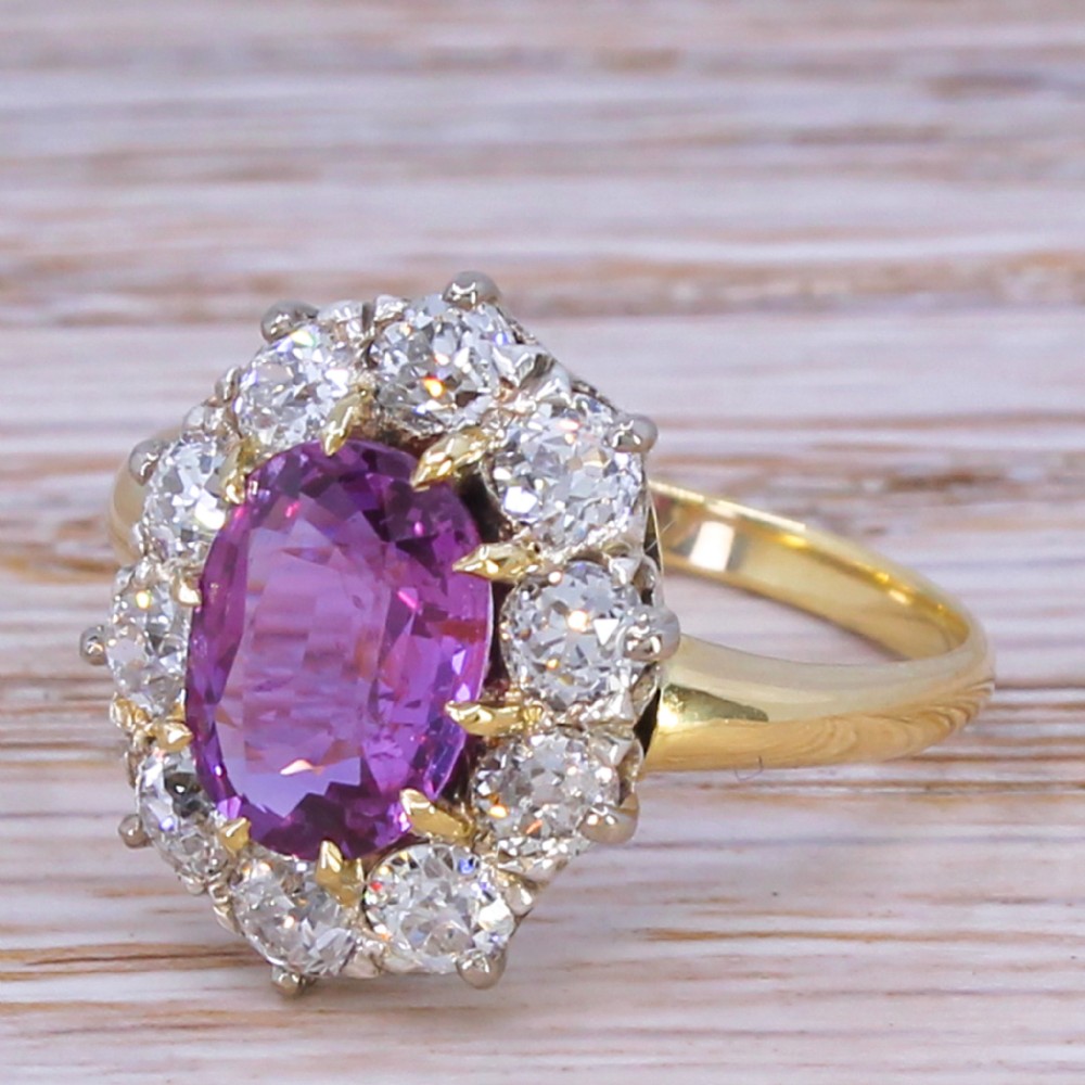 Victorian 2.06 Carat Natural Pink Sapphire & Old Cut Diamond Cluster Ring, circa 1900