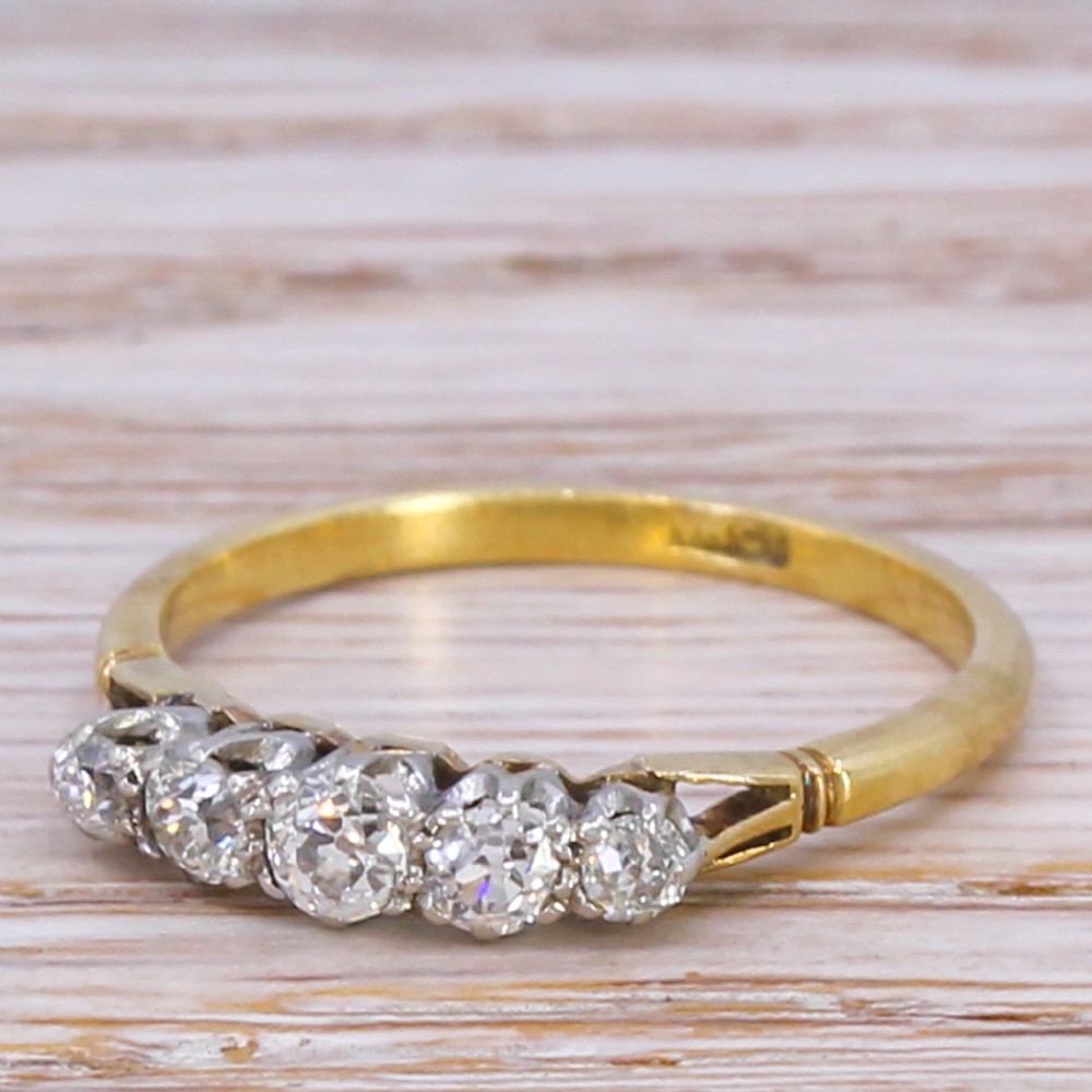 Art Deco 0.55 Carat Old Cut Diamond Five Stone Ring, circa 1940