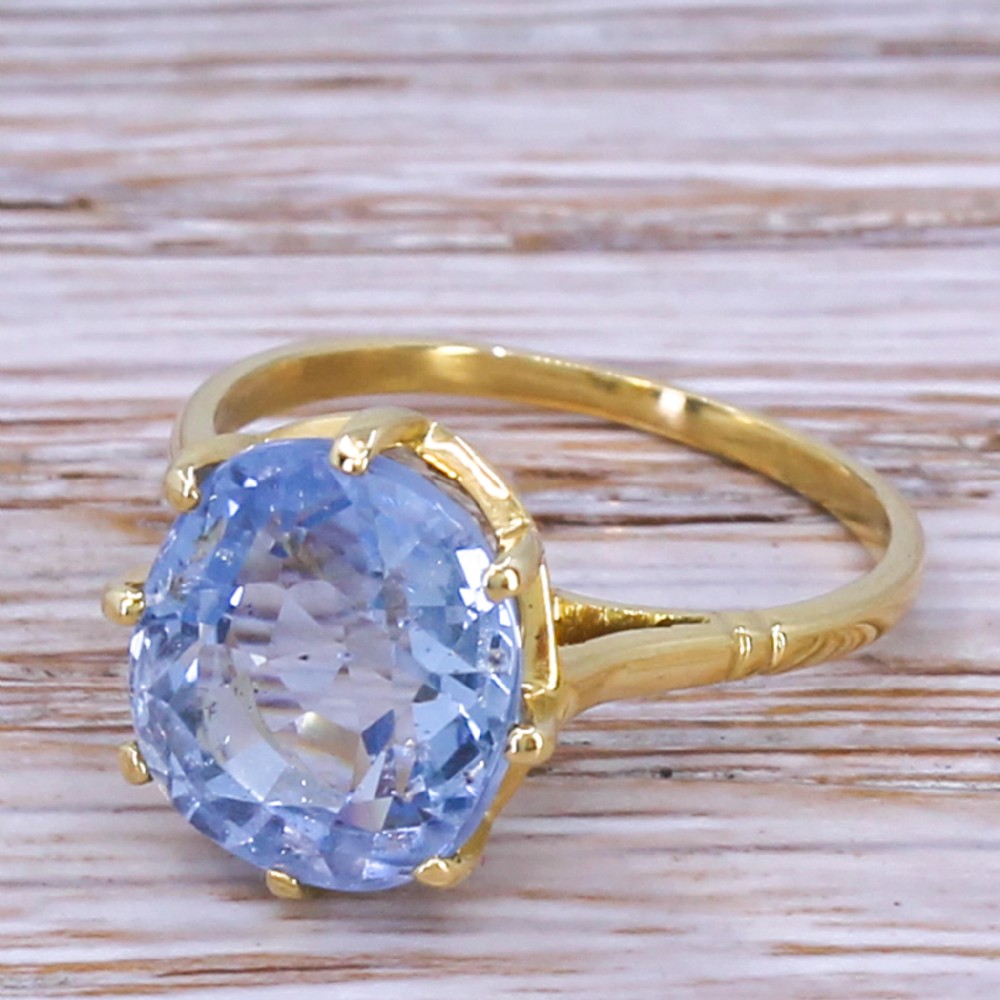 Art Deco 5.35 Carat Natural Ceylon Sapphire Solitaire Ring, circa 1920