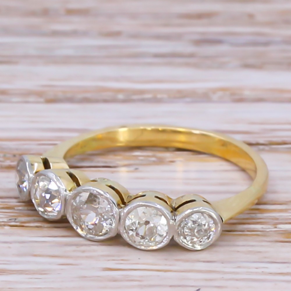 Edwardian 0.81 Carat Old Cut Diamond Five Stone Ring, circa 1910