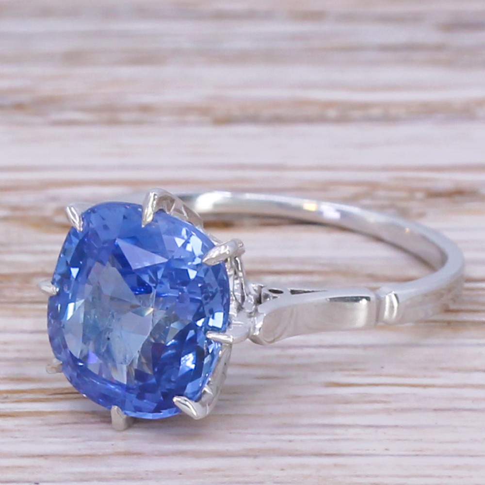 Art Deco 4.95 Carat Natural Ceylon Sapphire Solitaire Ring, circa 1925