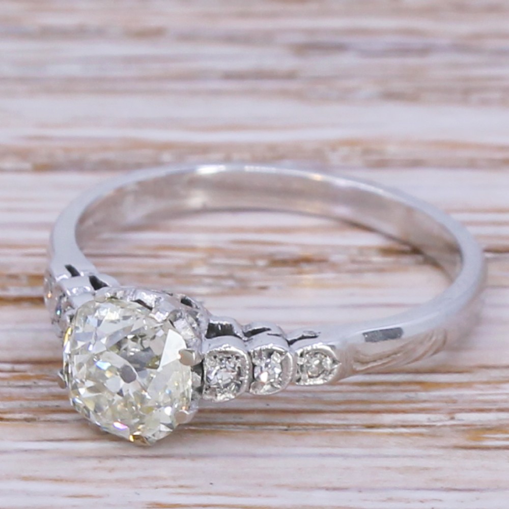 Mid Century 1.34 Carat Old Cut Diamond Engagement Ring, circa 1950