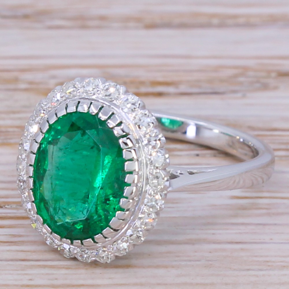 Mid Century 3.20 Carat Emerald & Diamond Cluster Ring, circa 1965