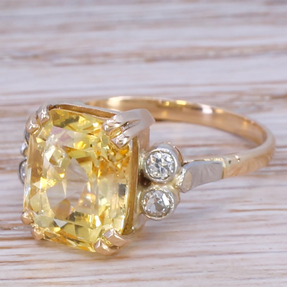 Art Deco 7.02 Carat Ceylon Yellow Sapphire Solitaire Ring, circa 1920