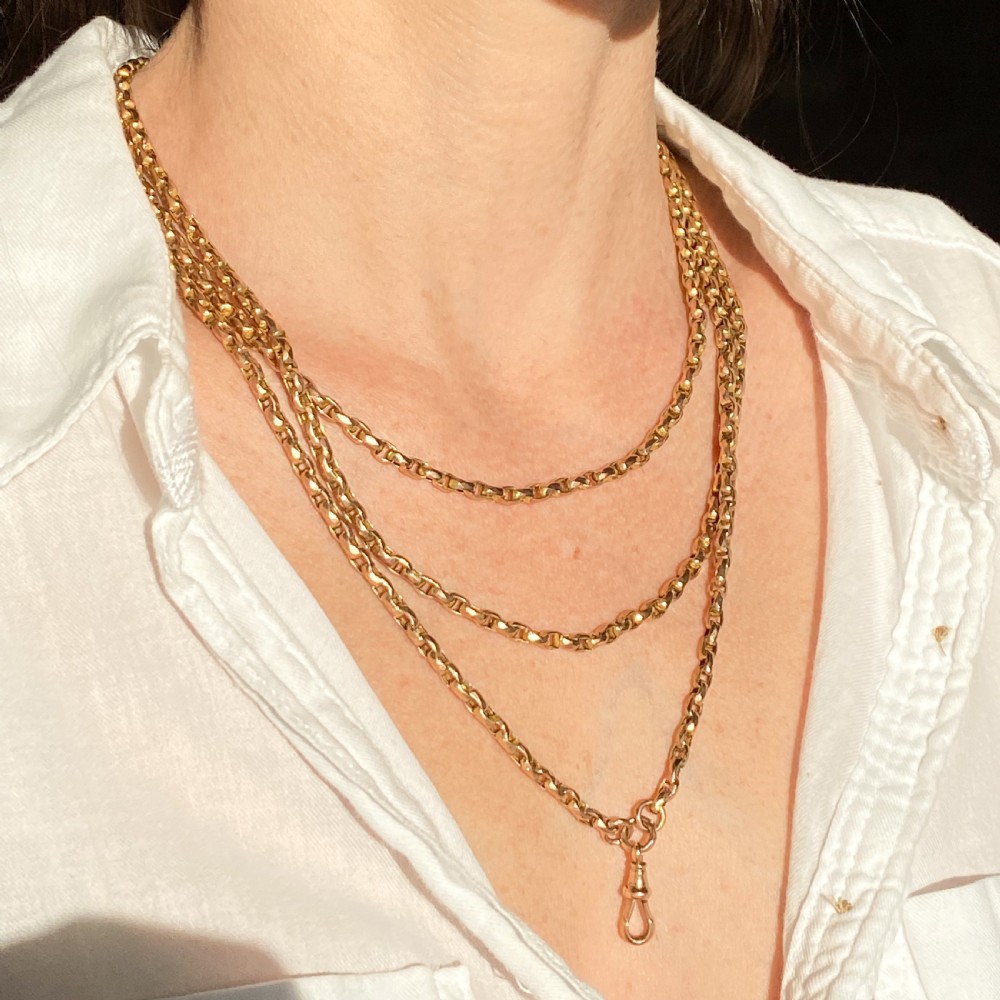 Victorian 9k Gold 60 Inch Longuard Chain, circa 1890