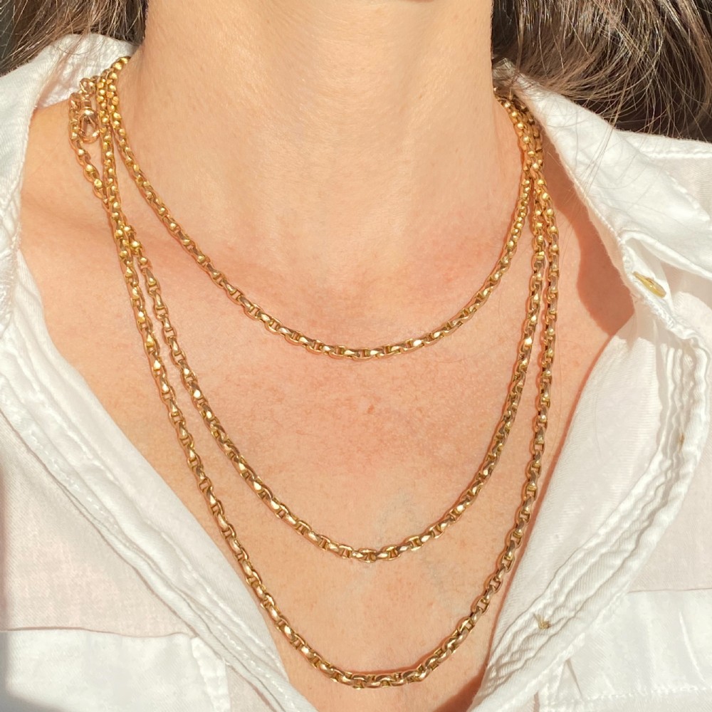 Victorian 9k Gold 60 Inch Longuard Chain, circa 1890 View II