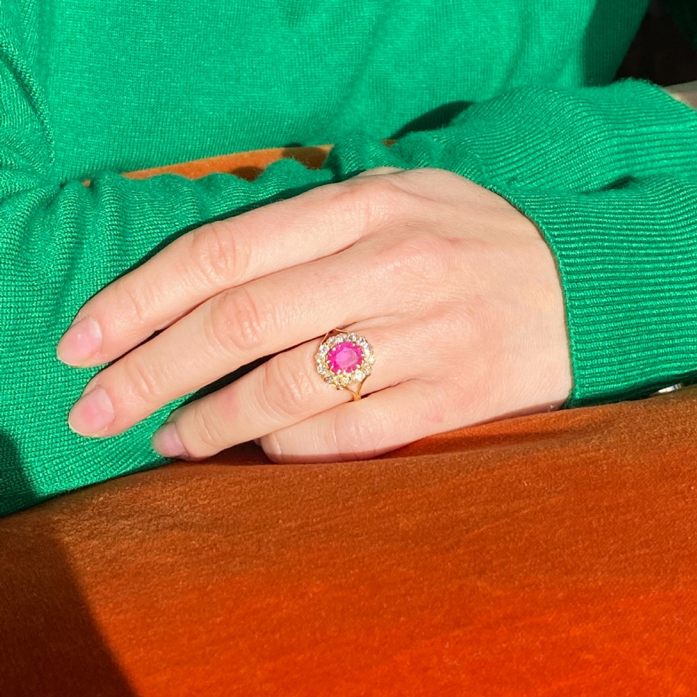 Victorian 1.51 Carat Ruby & Old Cut Diamond Cluster Ring, circa 1900 View VIII