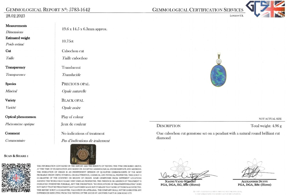 Mid Century 10.75 Carat Black Opal & Diamond Pendant, circa 1950 View XI