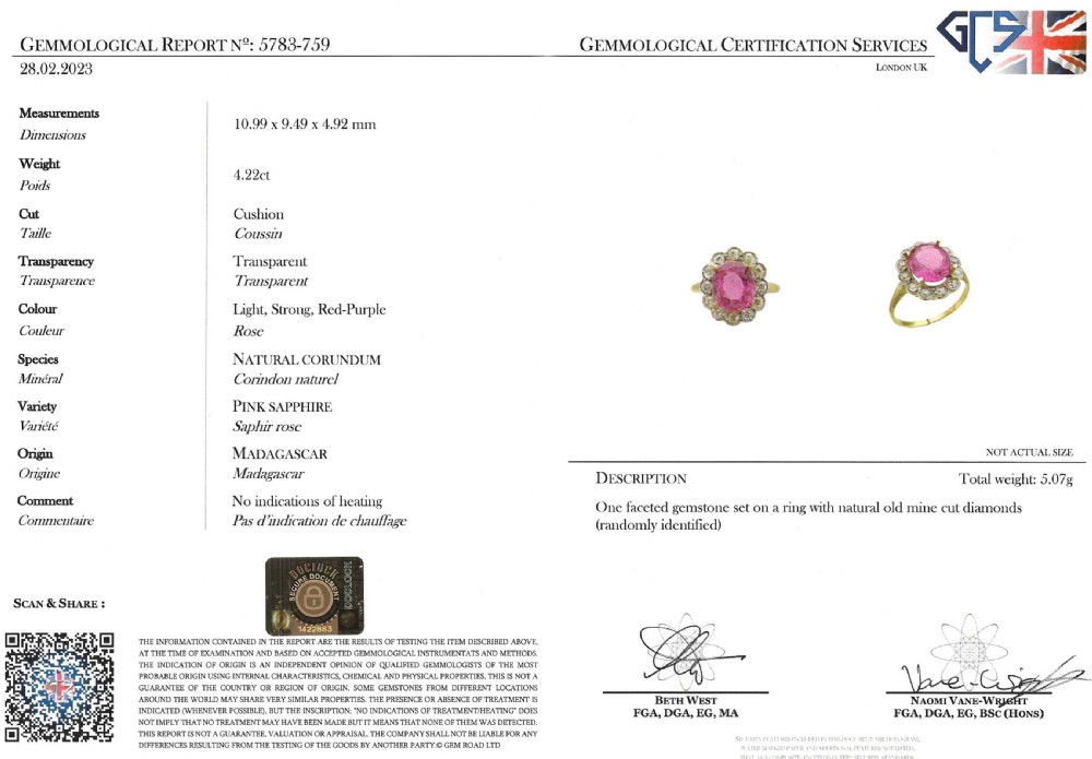 Edwardian 4.22 Carat Natural Pink Sapphire & Diamond Cluster Ring, circa 1910 View VII