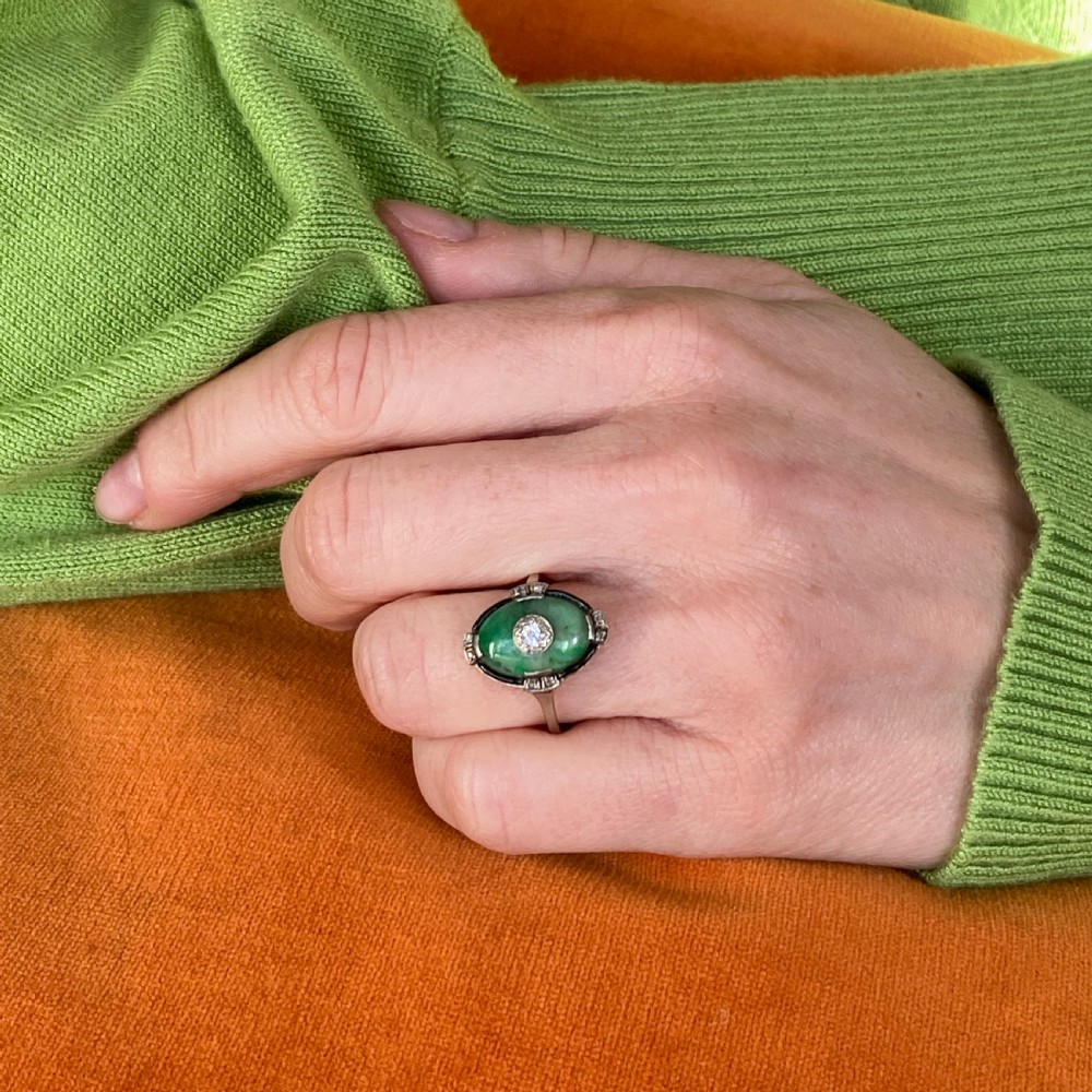 Art Deco Jadeite & Diamond Dress Ring, circa 1940 View VIII