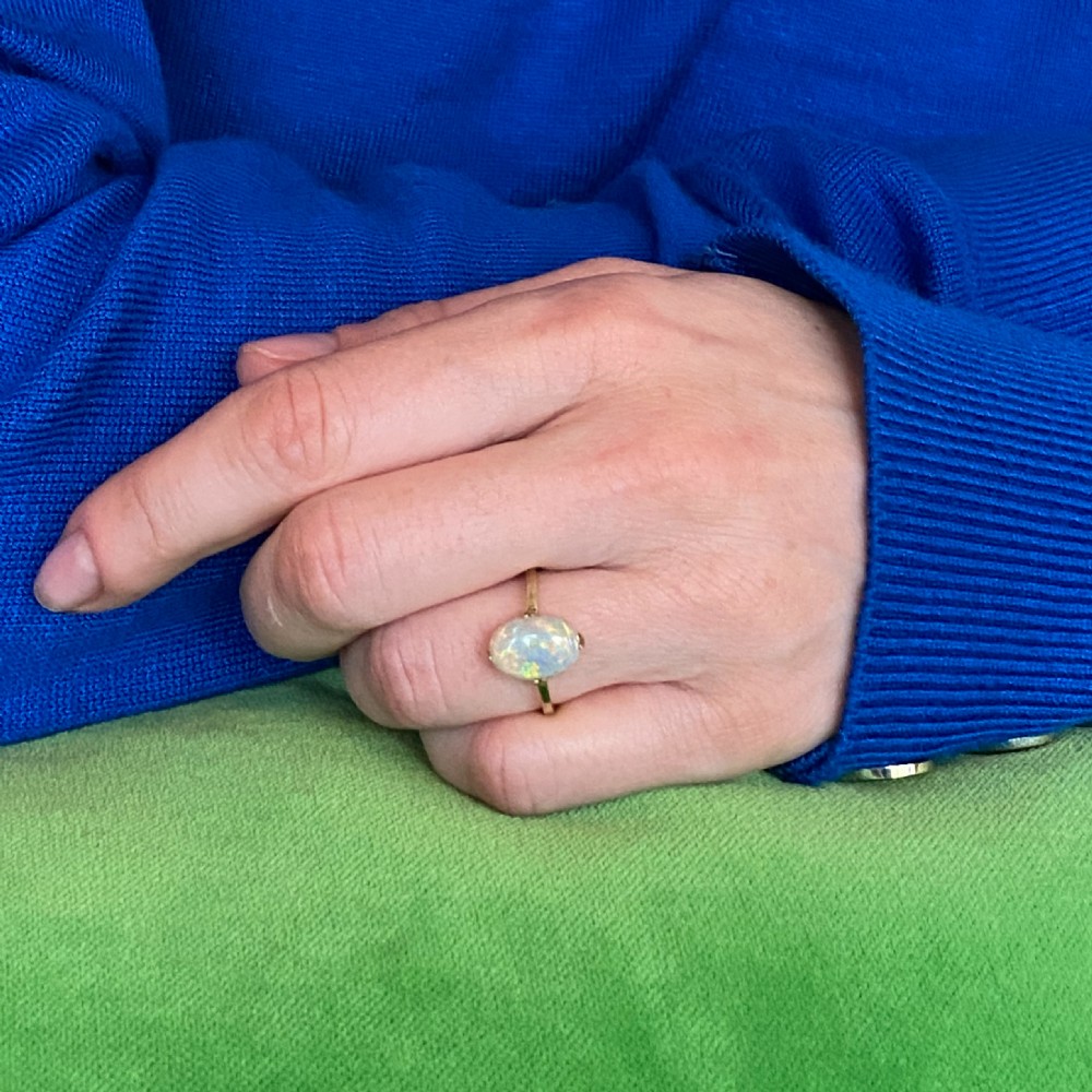 Edwardian 1.50 Carat Opal Solitaire Ring, circa 1905 View VII