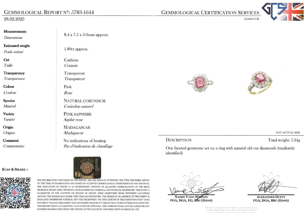 Edwardian 1.80 Carat Natural Pink Sapphire & 2.30 Carat Diamond Cluster Ring, circa 1910 View VII