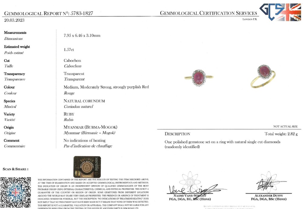 Art Deco 1.57 Carat Mogok Burmese Cabochon Ruby & Diamond Cluster Ring, circa 1915 View VII