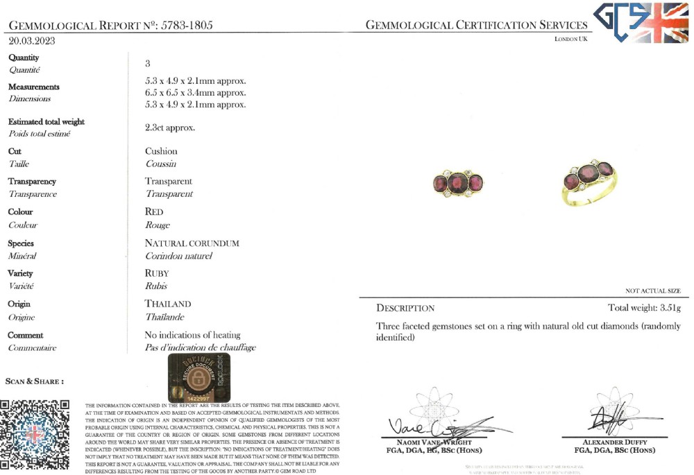 Victorian 2.30 Carat Natural Ruby Three Stone Ring, circa 1880 View VII