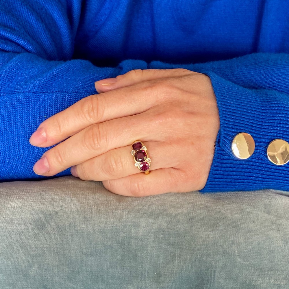Victorian 2.30 Carat Natural Ruby Three Stone Ring, circa 1880 View VIII