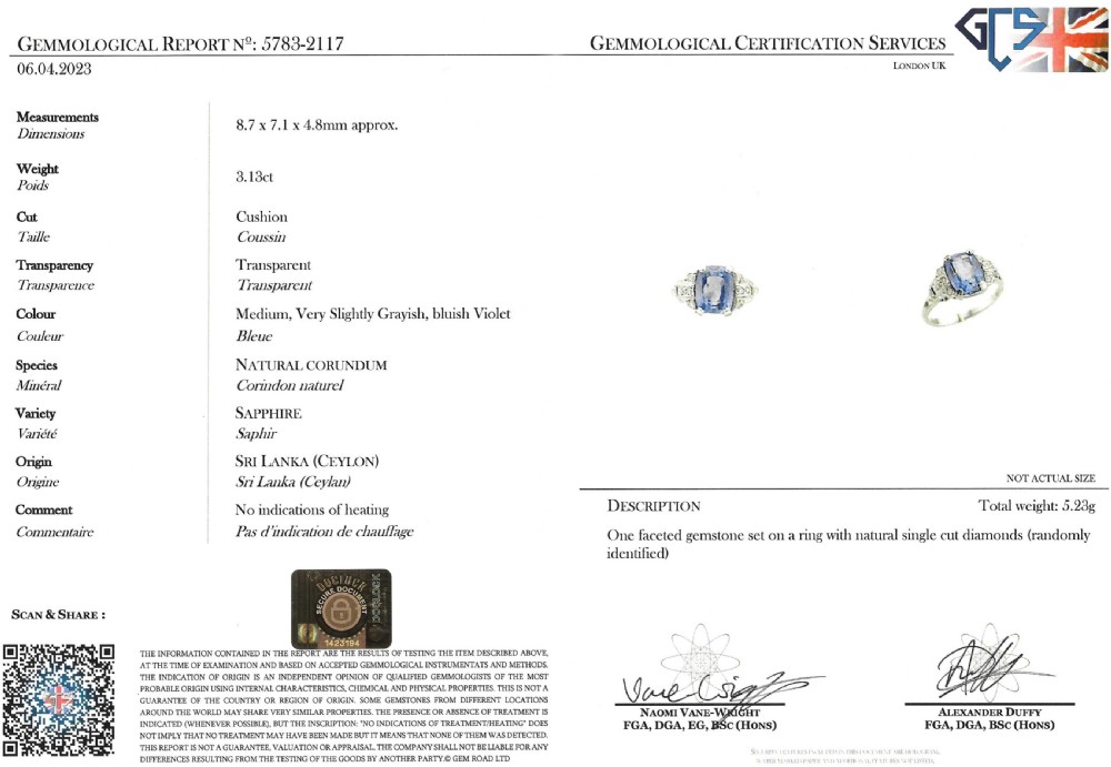 Art Deco 3.13 Carat Natural Ceylon Sapphire Ring, circa 1930 View VII