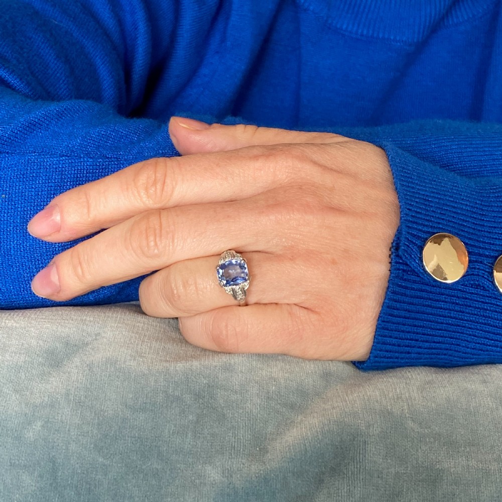 Art Deco 3.13 Carat Natural Ceylon Sapphire Ring, circa 1930 View VIII