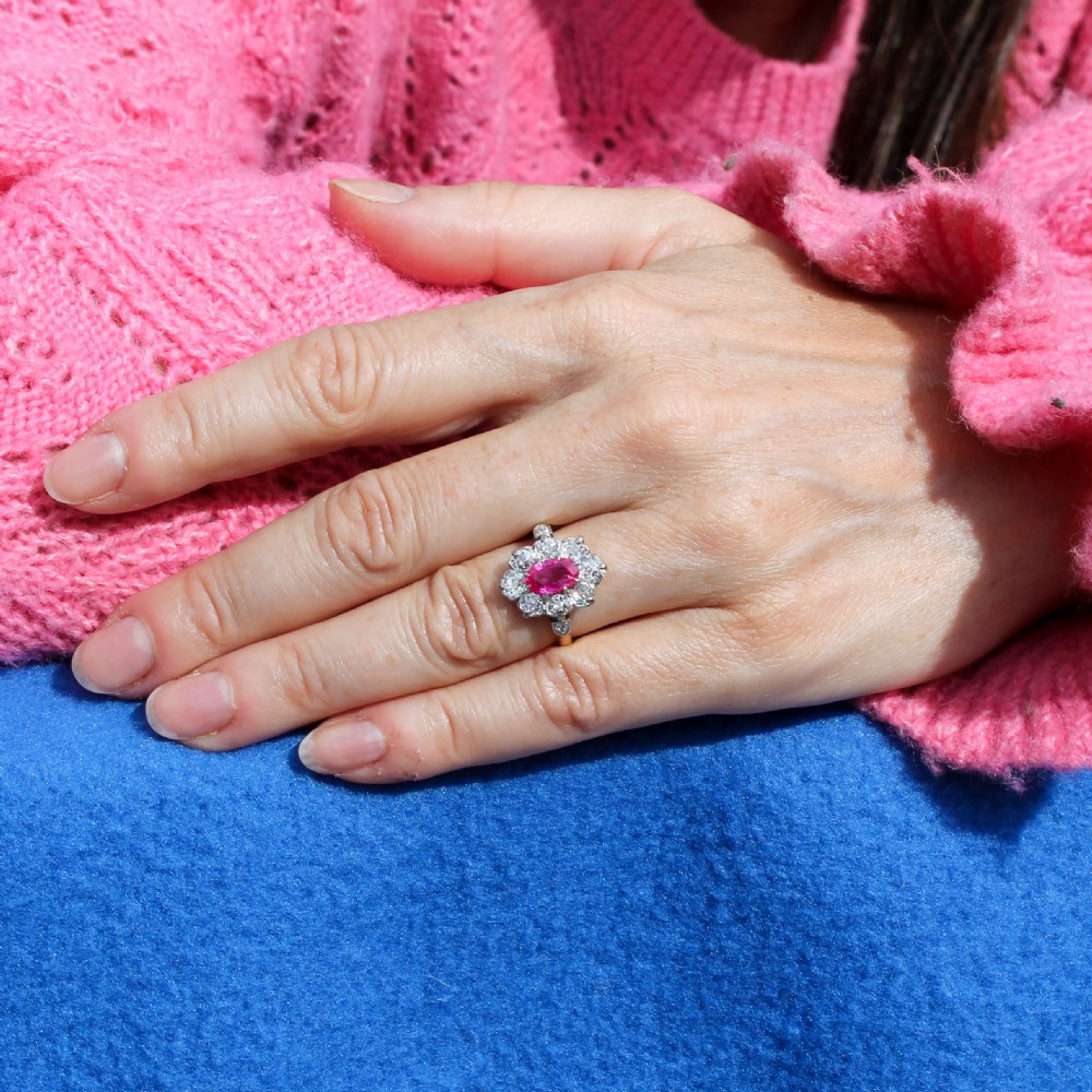Art Deco 0.90 Carat Mogok Burmese Ruby & Old Cut Diamond Ring, circa 1920 View X