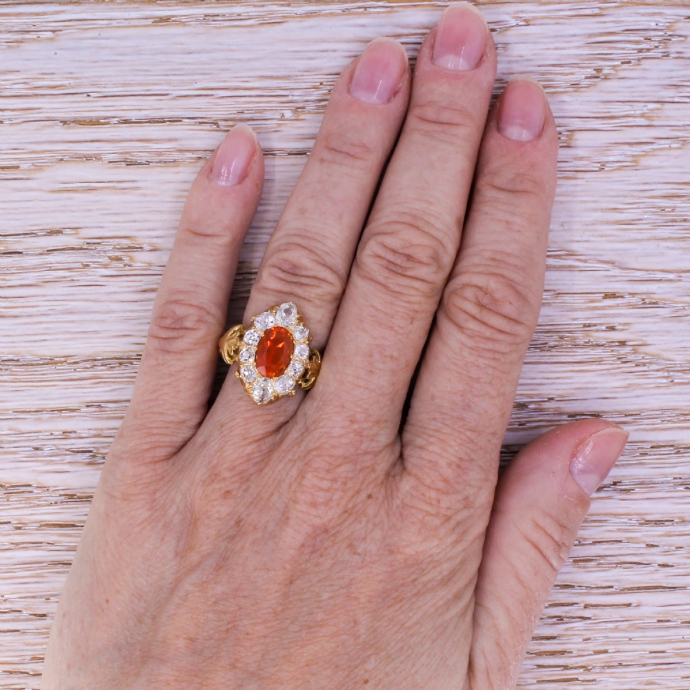 Victorian 1.15 Carat Fire Opal & 1.50 Carat Old Cut Diamond Ring, circa 1890 View VI