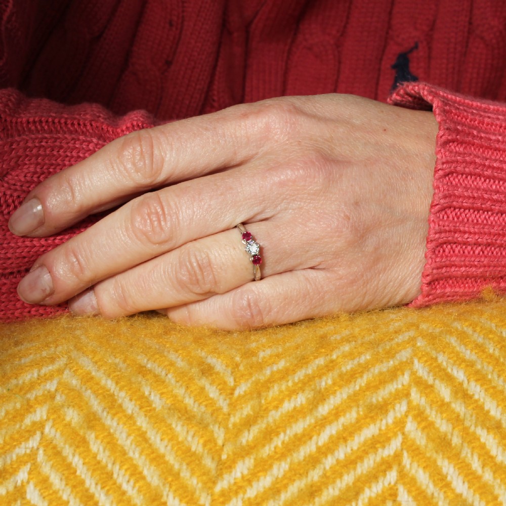 Art Deco 0.24 Carat Diamond & 0.10 Carat Ruby Trilogy Ring, circa 1935 View VII