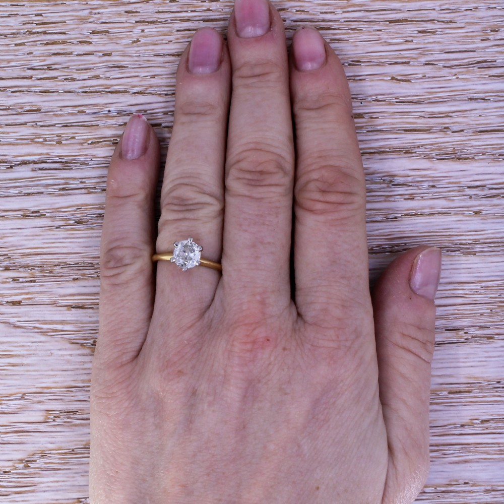 1.03 Carat Old European Cut Diamond Engagement Ring, 18k Yellow Gold & Platinum View V