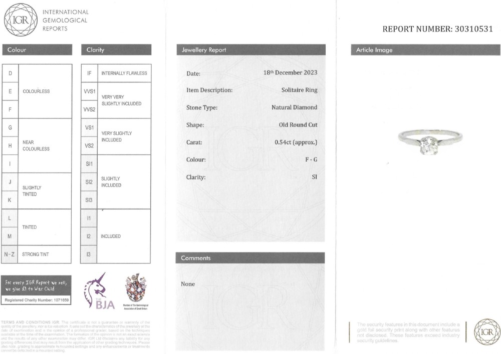 Art Deco 0.54 Carat Old Cut Diamond Engagement Ring, circa 1925 View VIII