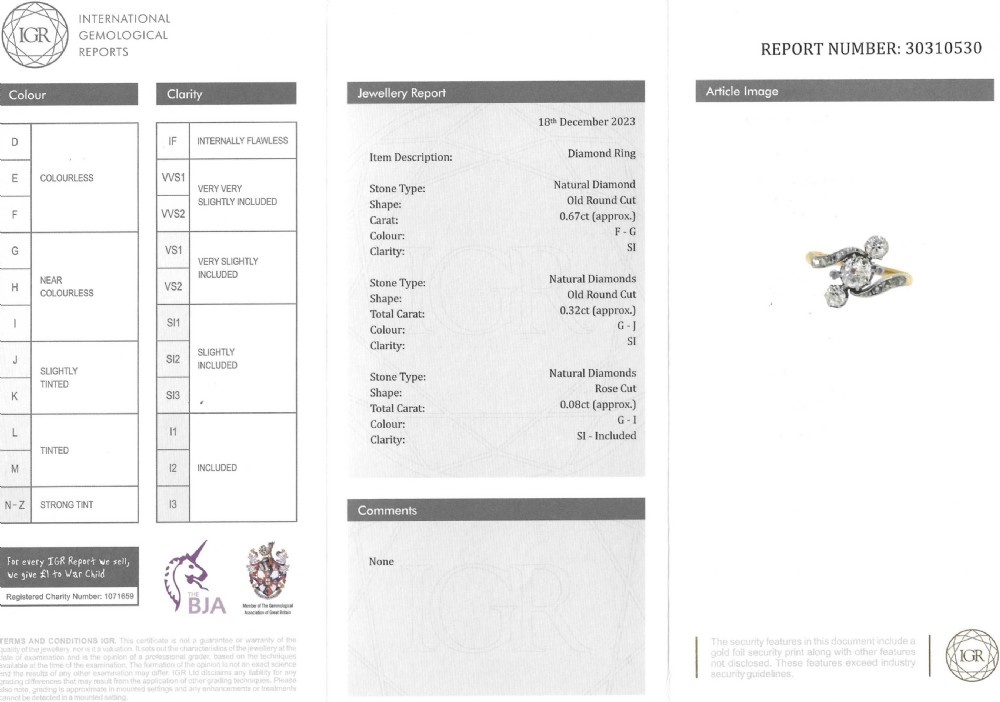 Art Nouveau 1.07 Carat Old Cut Diamond Trilogy Ring, circa 1910 View VII