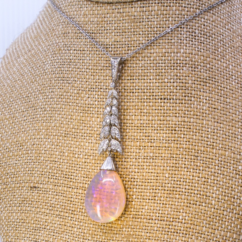 Art Deco 20.00 Carat Opal & Old Cut Diamond Pendant, circa 1940