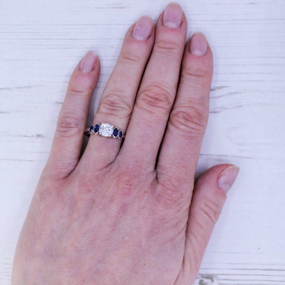 Art Deco 0.70 Carat Old Cut Diamond (& Sapphire) Engagement Ring, circa 1930 View VII