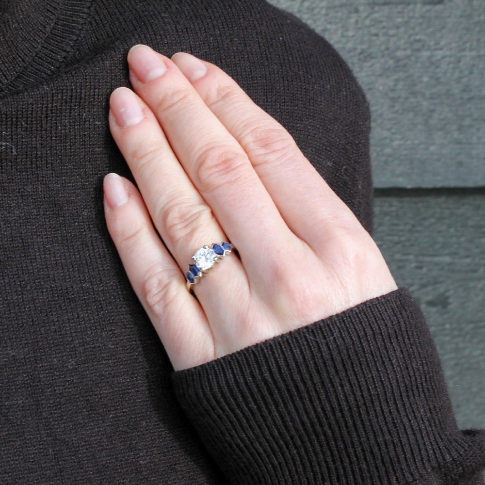 Art Deco 0.70 Carat Old Cut Diamond (& Sapphire) Engagement Ring, circa 1930 View X