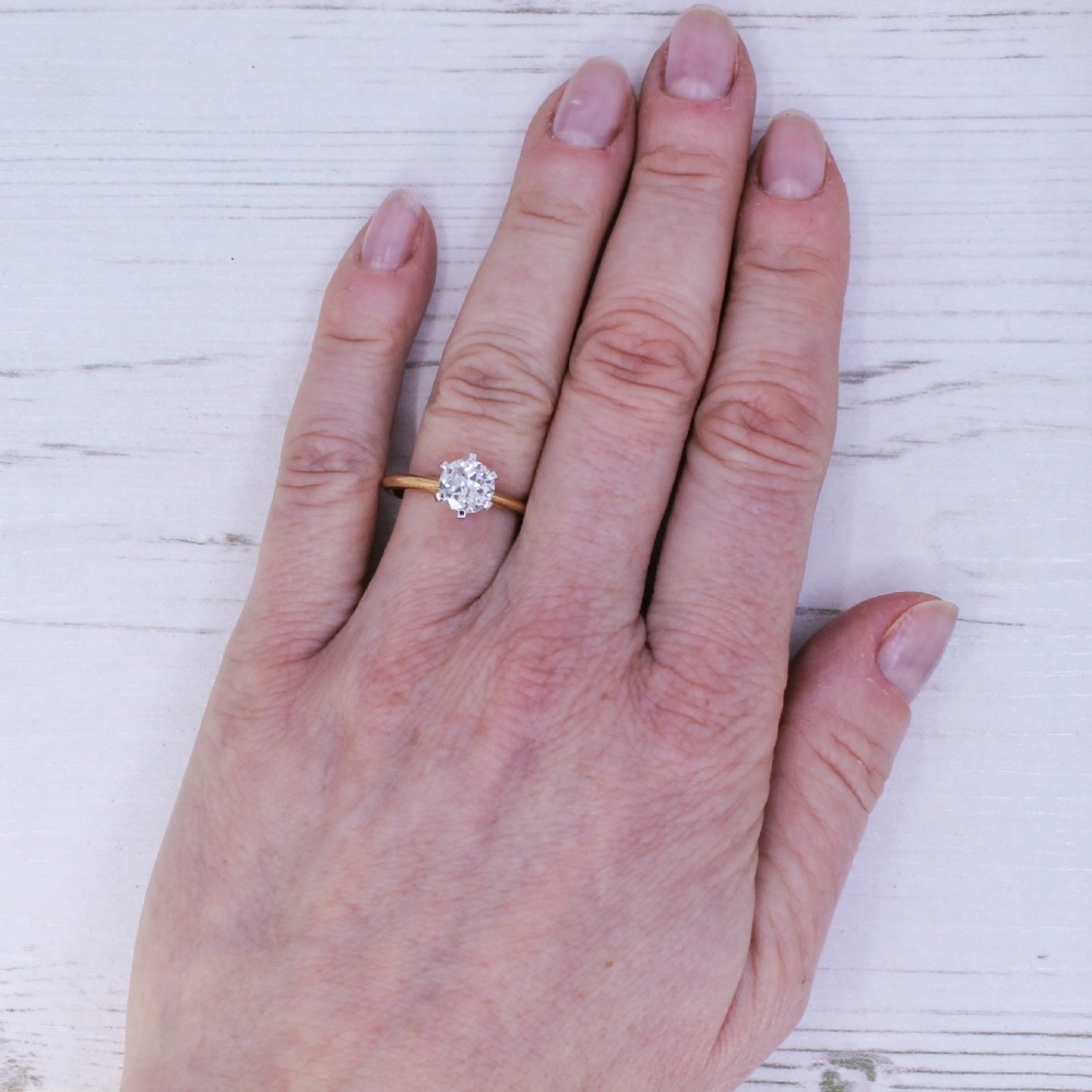 1.07 Carat Old European Cut Diamond Engagement Ring, 18k Yellow Gold & Platinum View VI