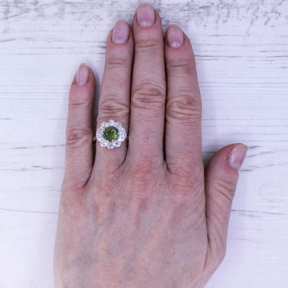 Art Deco 2.04 Carat Natural Green Sapphire & Old Cut Diamond Ring, circa 1940 View VII