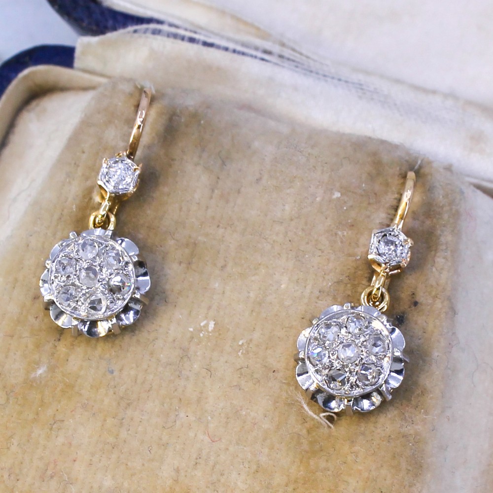 Edwardian 0.52 Carat Rose Cut Diamond Cluster Earrings, circa 1910