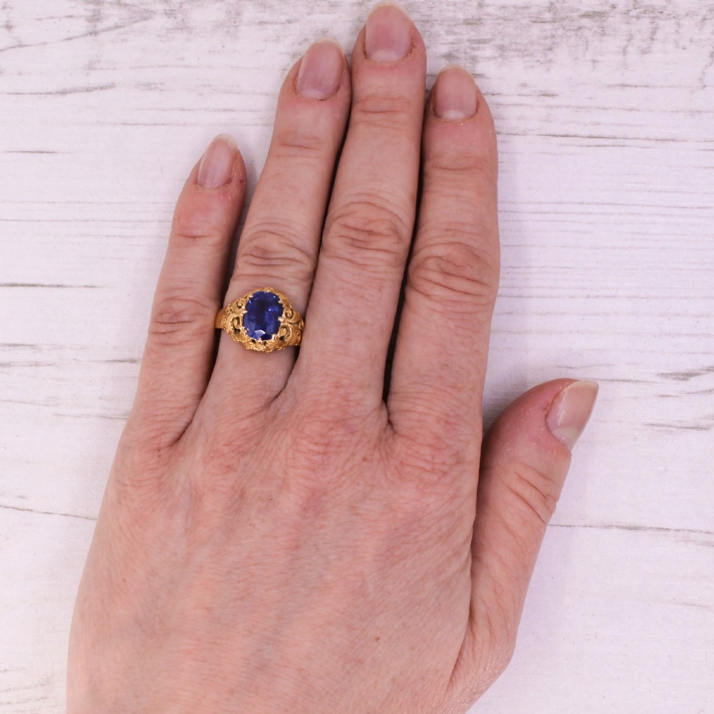 Victorian 2.00 Carat Ceylon Sapphire Solitaire Ring, circa 1900 View IX