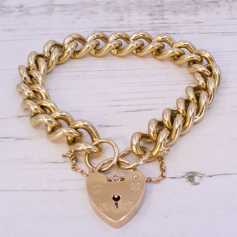 Vintage Gold Chain with Heart Padlock, 64.5 Grams, 9k Gold