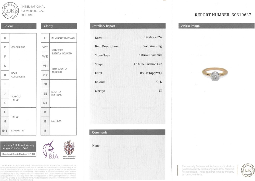 Mid Century 0.91 Carat Old Cut Diamond Engagement Ring, circa 1950 View X