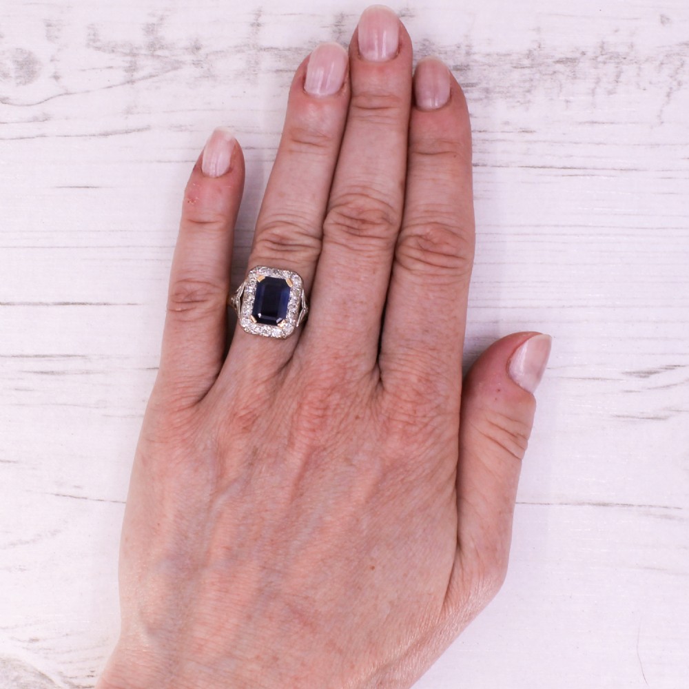 Mid Century 3.01 Carat Sapphire & Diamond Cluster Ring, circa 1950 View IX