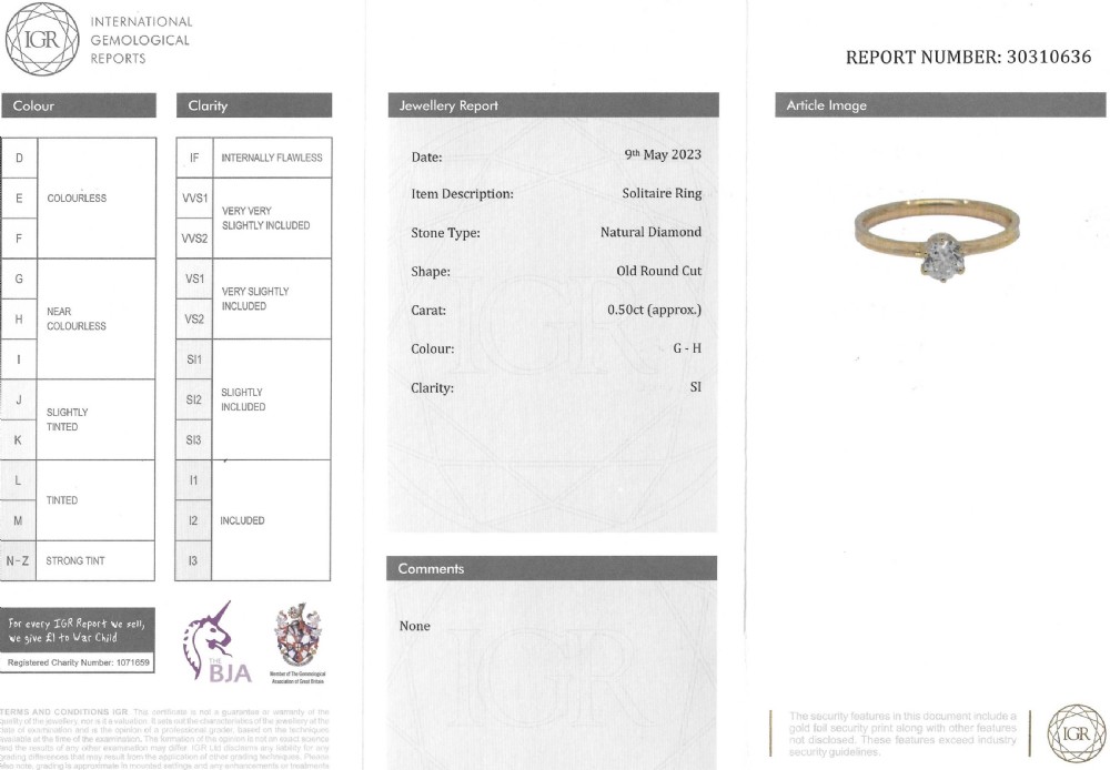 Art Deco 0.50 Carat Old Cut Diamond Engagement Ring, circa 1930 View X