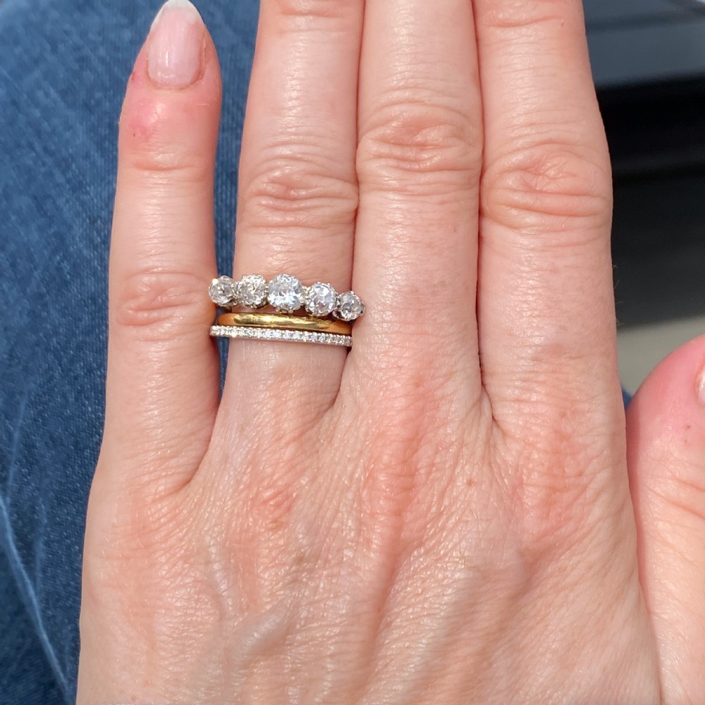 Art Deco 1.40 Carat Old Cut Diamond Five Stone Ring, circa 1925 View VI
