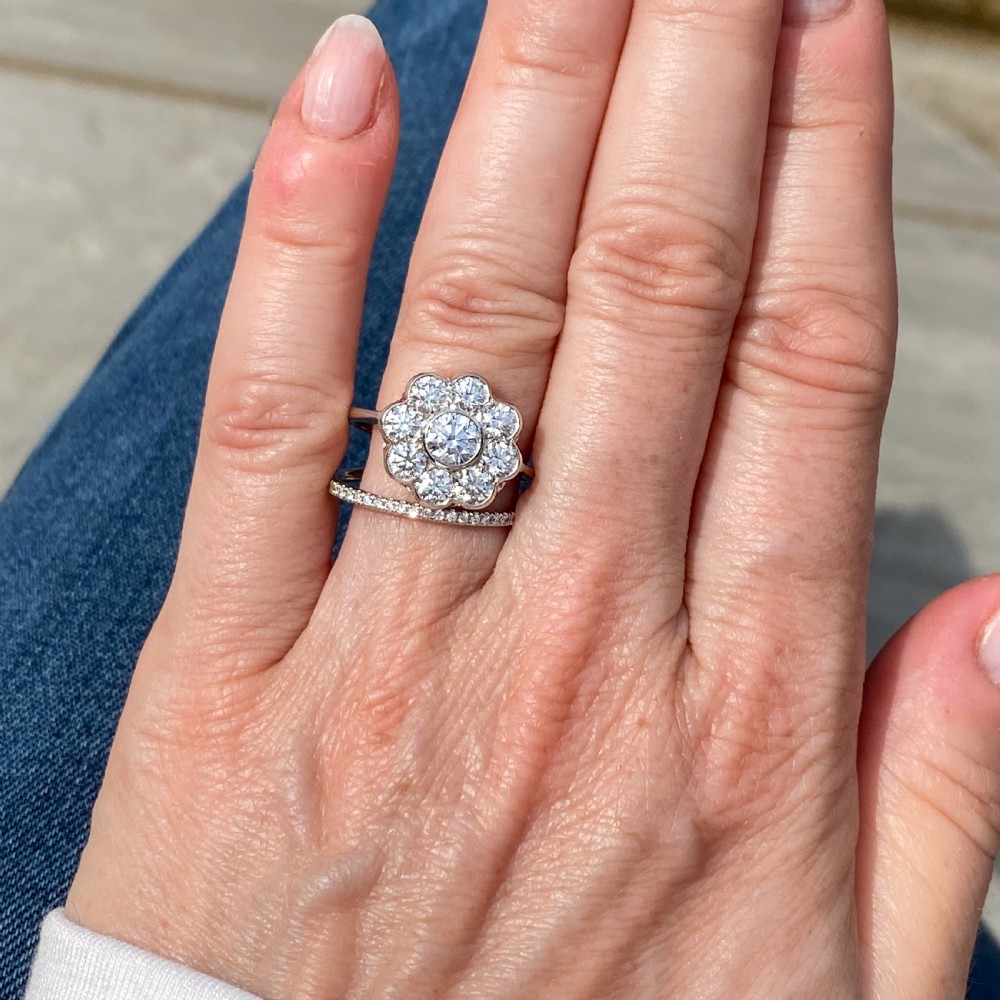 Mid Century 1.45 Carat Brilliant Cut Diamond Cluster Ring View VI