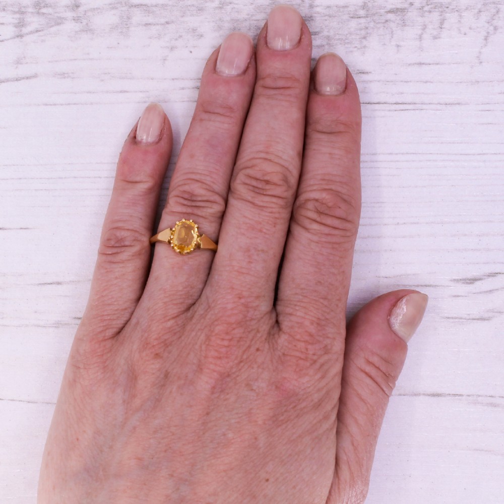 Victorian 1.97 Carat Natural Ceylon Yellow Sapphire Solitaire Ring, circa 1900 View VII